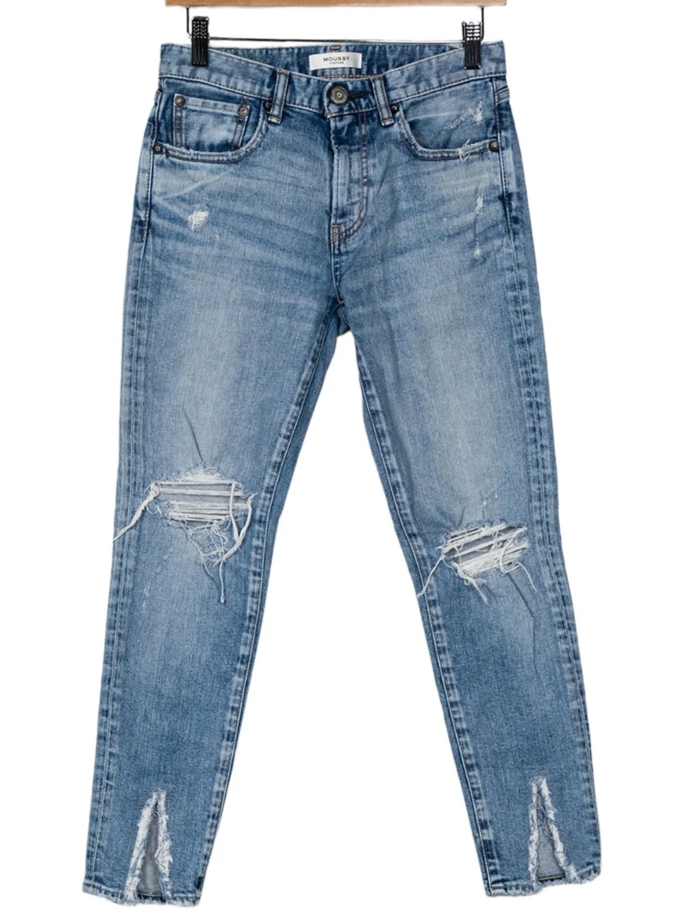 Moussy Vintage Ithan Mid-Rise Skinny Jeans Size 25 Ankle Split Distressed